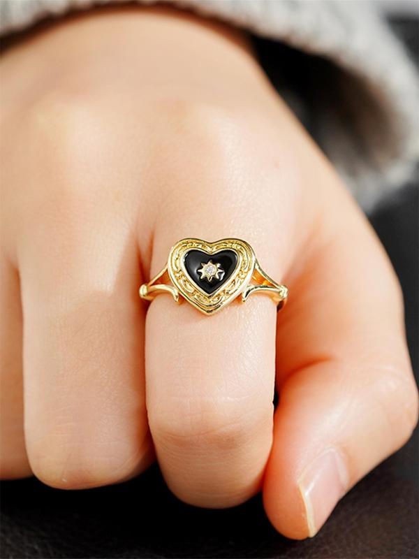 Romantic Heart Design Promise Ring,  Fashion Rhinestone Decorated Hollow out Design Accessories for Wedding Party, Elegant Jewelry for Women