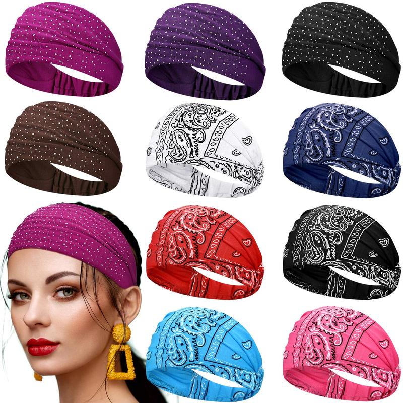 10 Pieces Women Yoga Headbands Paisley Headbands Wide Bandana Headband Stretchy