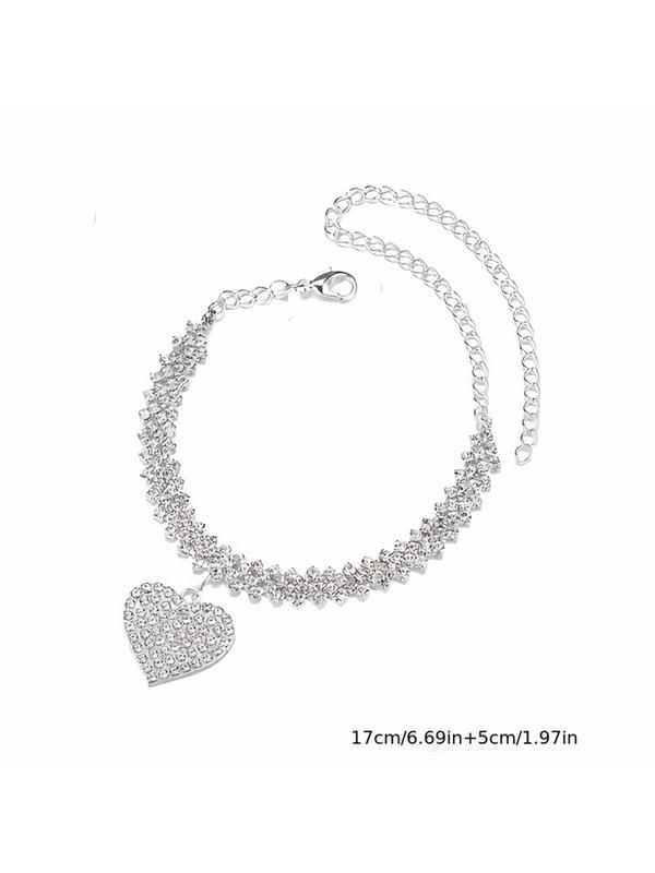 Women's Elegant Rhinestone Decor Heart Design Necklace & Bracelet, Exquisite Trendy Jewelry Set, Fashionable Accessories for Party & Daily Clothing Decor