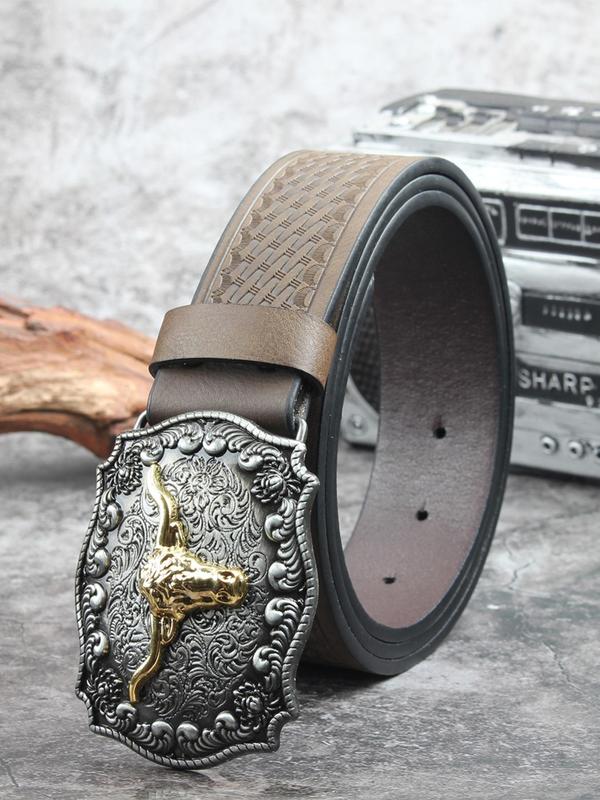 Western Cow Head Design Buckle Belt, Vintage Style Animal Decor Belt for Men & Women, Fashion Belt for Party, Daily Decor, Trendy  Belt for Birthday Gift