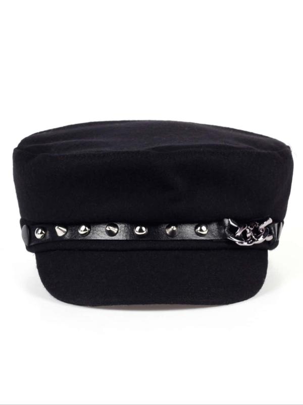 Unisex Casual Simple Style Plain Color Trendy Beret, Elegant Studded Decorated Baseball Cap, Fashionable Hat for Outdoor Activities, Femboy Sissy Goth Outfit