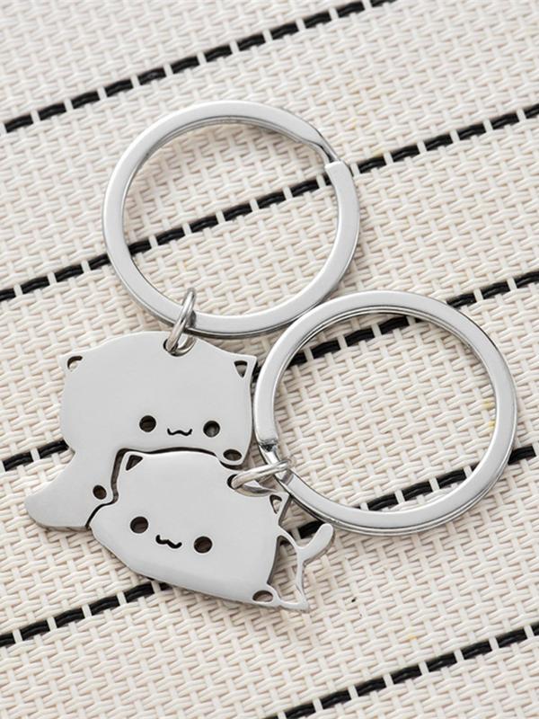 Cat Design Heart Shaped Keychain, 2pcs 2024 New Style Cute Cat Design Keychain for Bag Decoration, Trendy All-match Keychain for Friend for Birthday Gift