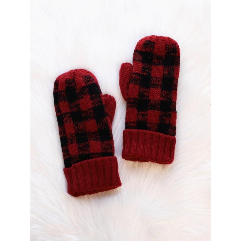 Buffalo Plaid Mittens- Red