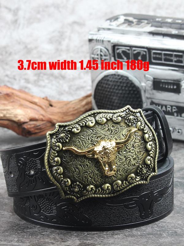 Western Cow Head Design Buckle Belt, Vintage Style Animal Decor Belt for Men & Women, Fashion Belt for Party, Daily Decor, Trendy  Belt for Birthday Gift