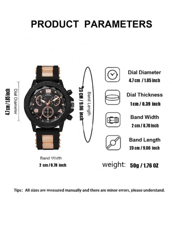 Men's Sporty Minimalist Quartz Watch, Fashion Watch with Silicone Strap, Trendy All-match & Exquisite Accessories for Birthday Gift without Box