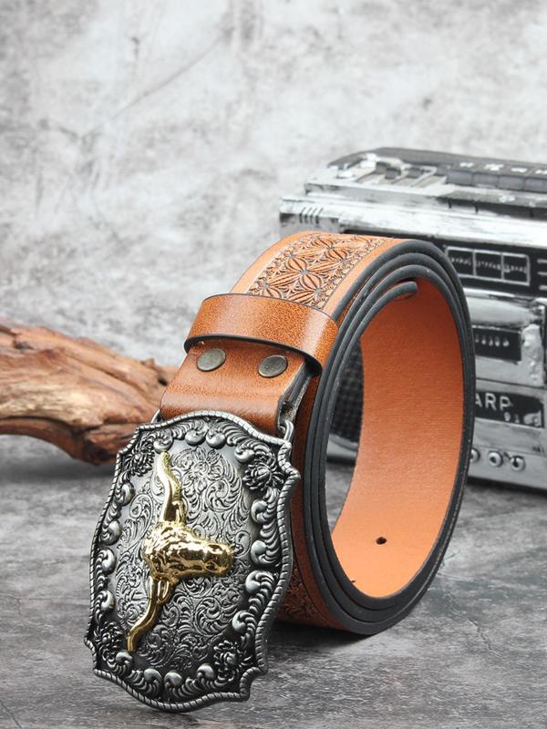 Western Cow Head Design Buckle Belt, Vintage Style Animal Decor Belt for Men & Women, Fashion Belt for Party, Daily Decor, Trendy  Belt for Birthday Gift