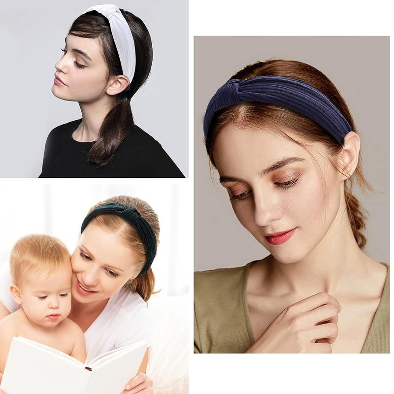 10 Pack Knotted Wide Headbands for Women Cute Fashion  Wrap in Solid Color Non-slip Hair Accessories for Daily Festival Presents