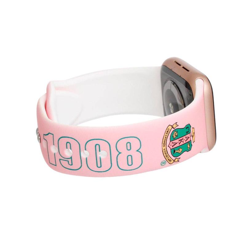 AKA Sorority Pink 1908 Watch Band Strap Women: Pink and Green   Rhodium   Adjustable