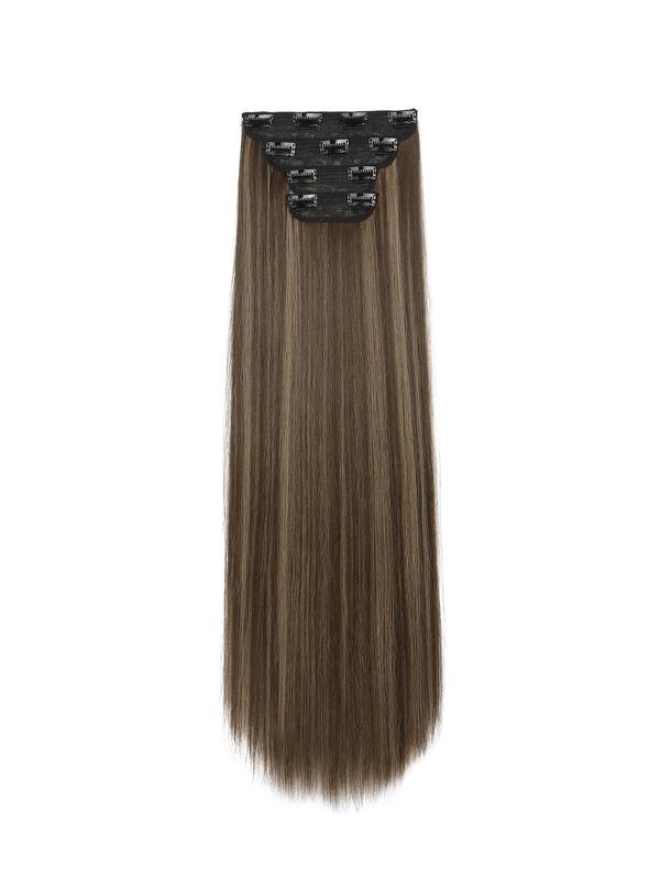 28 Inch Long Clip in Hair Extensions, 2024 New Natural Straight Beginners Glueless Hairpieces, Full Head Synthetic Fiber Hair Extensions for Women