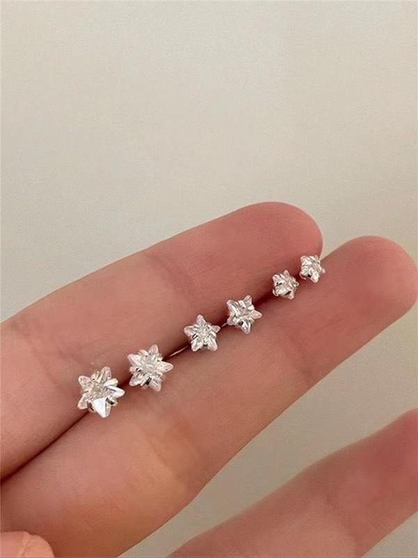 3 Pairs Multiple Size Rhinestone Decor Star Design Stud Earrings, Simple Matching Earrings for Everyday Use, Fashion Accessories for Women for Gift