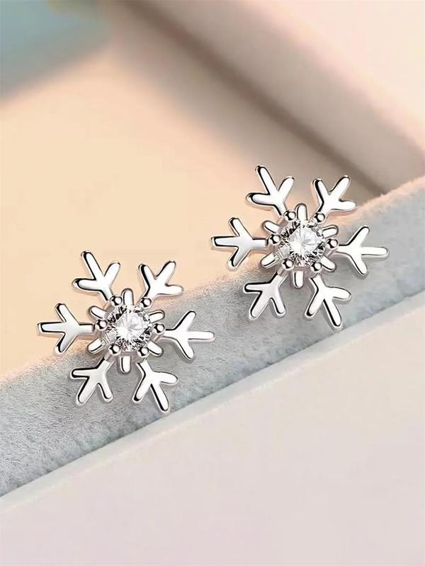 Snowflake Design Rhinestone Decor Stud Earrings, Elegant Jewelry for Women for Party, Daily Clothing Decor, Trendy All-match & Exquisite Jewelry for Birthday Gift