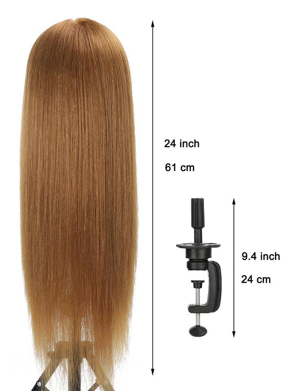 Long Straight Hair Wig Model Head,  Hair Wig Model Head with Table Clamp Holder for Hairdresser Practice, Hair Styling Braiding Cutting Practice Head