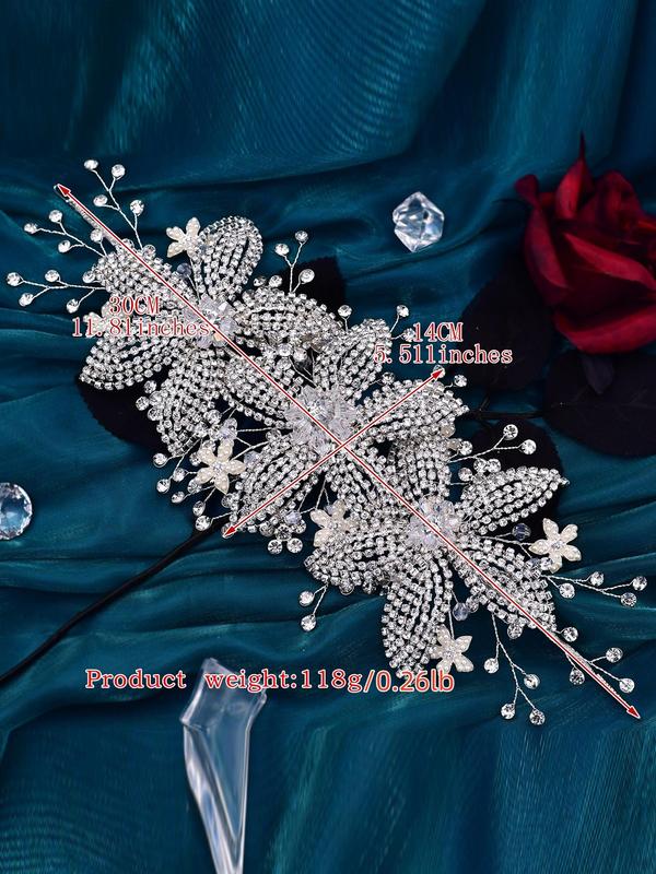 Rhinestone Decorated Flower Design Headband for Wedding,  Bridal Party Favor Hair Accessory, Sparkly Glitter Headwear