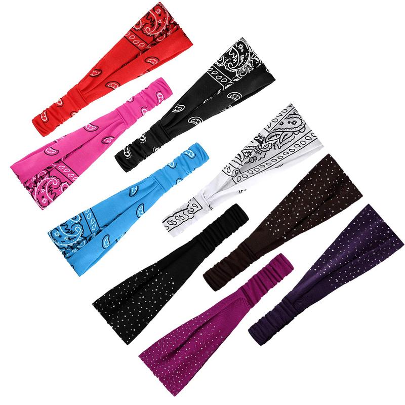 10 Pieces Women Yoga Headbands Paisley Headbands Wide Bandana Headband Stretchy