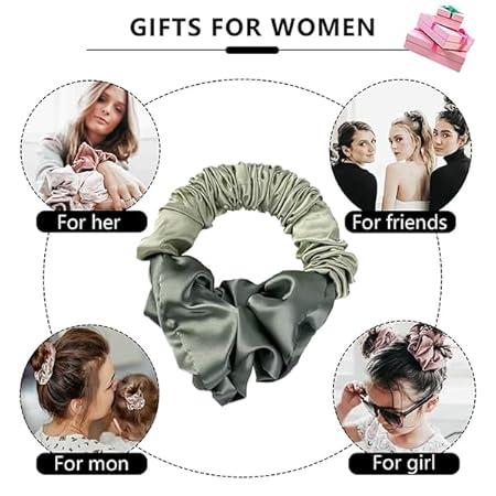 Heatless Curling Silk Scrunchie for Women, Soft Elastic Satin Silky Hair Tie, Sleepy Styling Accessories, Silk Ponytail Holder hairbow slides