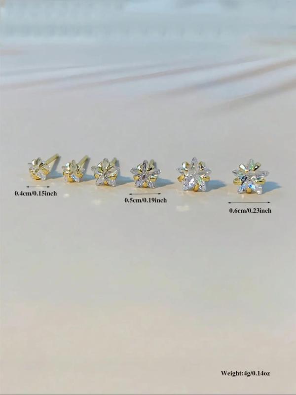 3 Pairs Multiple Size Rhinestone Decor Star Design Stud Earrings, Simple Matching Earrings for Everyday Use, Fashion Accessories for Women for Gift