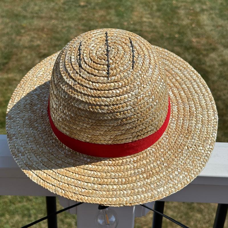 Stitched Luffy Straw Hat, Buggy Claw Marks, Men and Women, One Piece Inspired, Bamboo Material, Anime-Inspired Adventure Accessory, beach hats