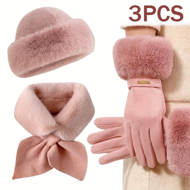 Comfortable 3-Piece Winter Clothes: Windproof Plush Bonnet, Gloves and Scarves-Perfect for Outdoor Activities, Ideal Christmas Gifts