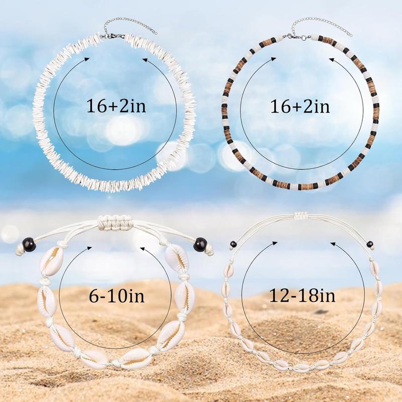 Puka Shell Necklace Men Women Natural Shell Choker Necklace Adjustable Seashell Surfer Necklace Bracelet Beach Jewelry Set