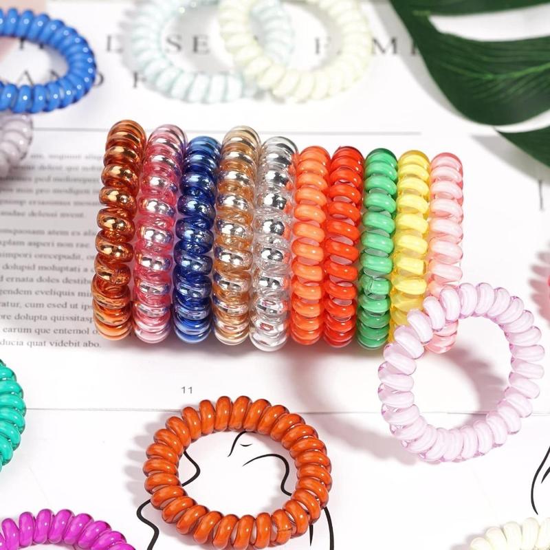 32Pcs Spiral Hair Ties,No Crease Coil Hair Ties,Phone Cord Hair Elastics Coils,Candy Colors Spiral Bracelets Ponytail Holders Hair Accessories for Women Girls