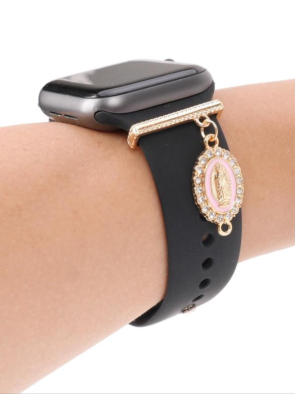 Rhinestone Decor Virgin Mary Watch Band Decorative Ring, Fashion Watch Band Design Ring for Women & Girls, Trendy Exquisite Watch Accessories for Birthday Gift