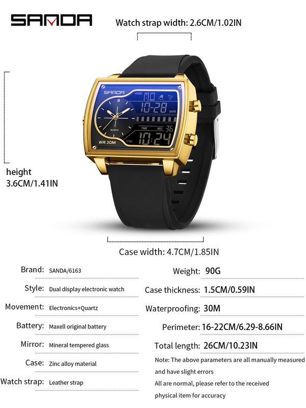 Men's Business Fashion Digital Watch, Casual Trendy Digital Watch with Luminous Dial & Waterproof Feature, Multifunctional Watch with Digital Display for Men