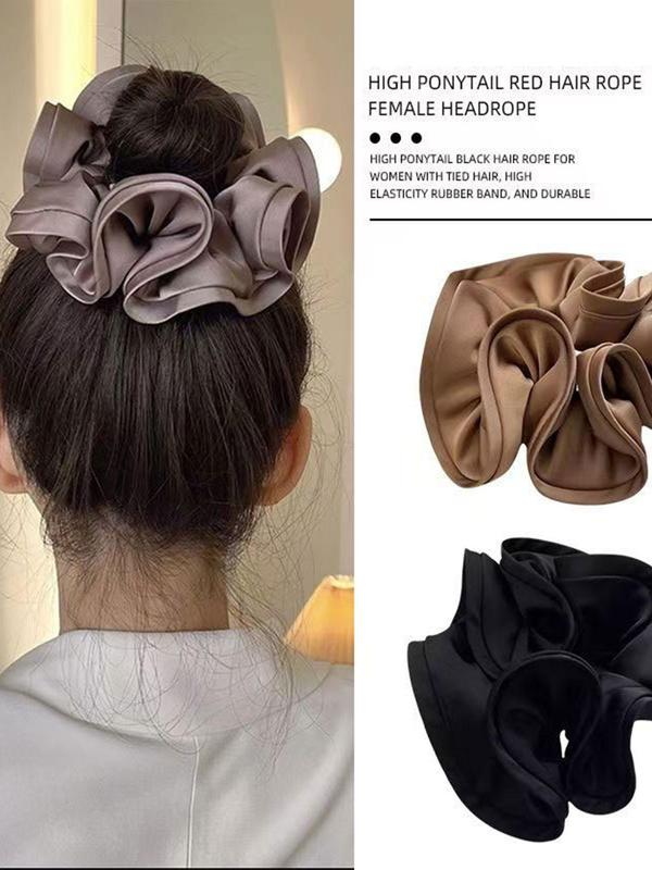 Solid Color Ruched Design Hair Tie, High Stretch Scrunchie, Casual Simple Hair Accessories for Women & Girls, Minimalist Headwear Suitable for Thick Hair