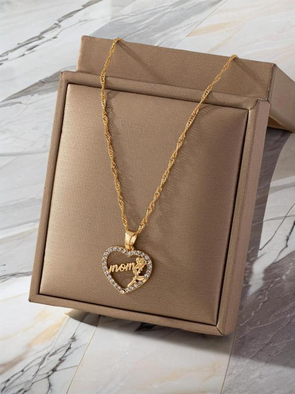 Fashion Rhinestone Decorated Heart Shaped Pendant Necklace Jewelry, Letter Detail Necklace for Women for Gift, Clavicle Chain Necklace