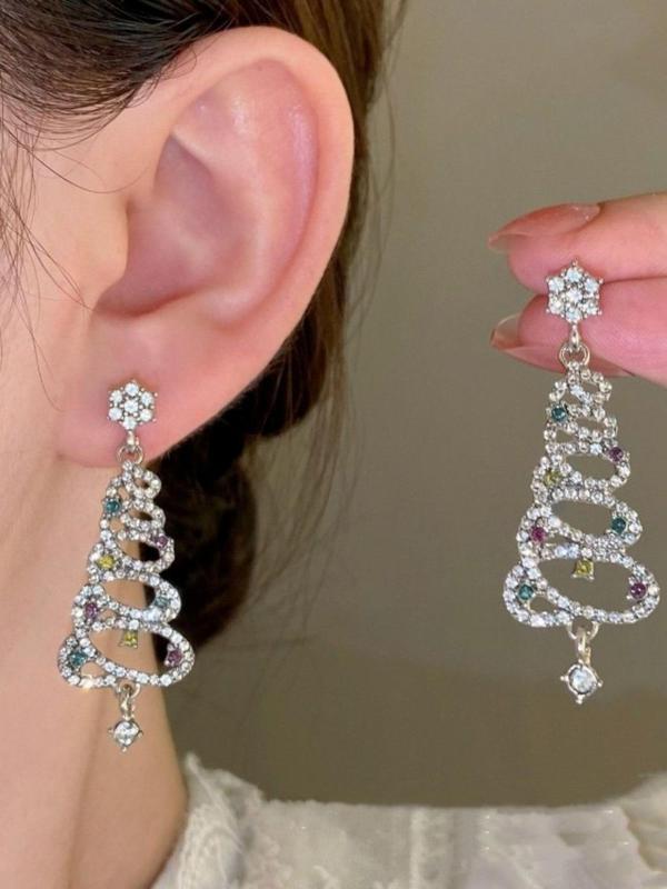 Christmas Tree Design Dangle Earrings, Rhinestone Decor Earrings for Women & Girls, Fashion Jewelry for Party, Daily Decor, Trendy All-match & Exquisite Jewelry for Birthday Gift