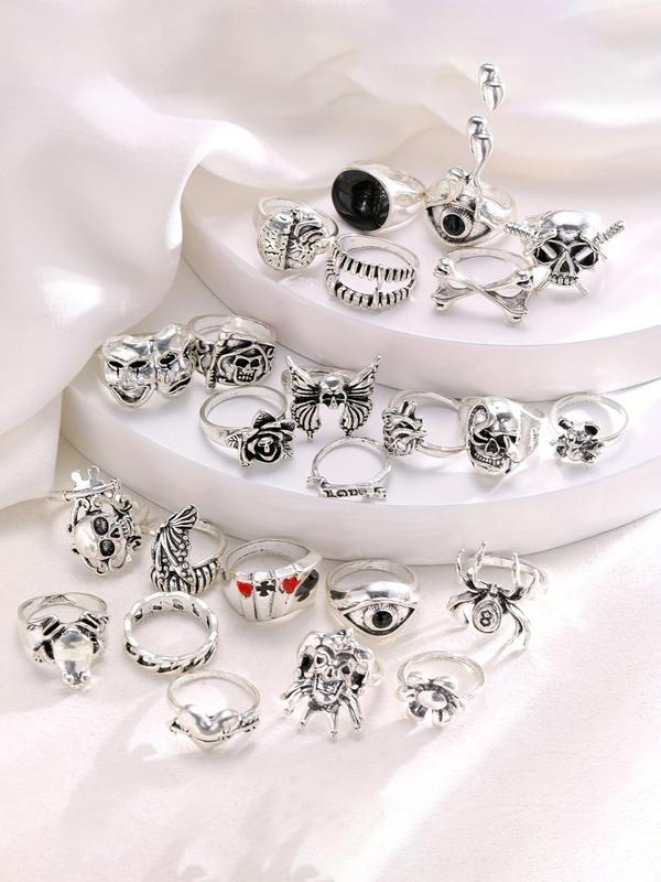 Punk Gothic Style Ring Set, Fashionable Skull & Spider Design Rings for Women & Men, Trendy All-match & Exquisite Jewelry for Birthday Gift