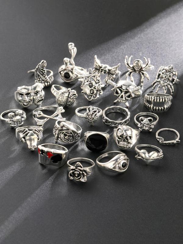 Punk Gothic Style Ring Set, Fashionable Skull & Spider Design Rings for Women & Men, Trendy All-match & Exquisite Jewelry for Birthday Gift