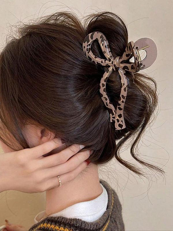 Leopard Pattern Bowknot Design  Hair Claws, Elegant Hair Accessories for Women & Girls, Minimalist Headwear Suitable for Thick Hair