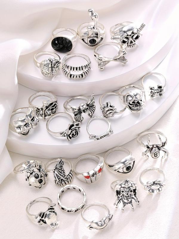 Punk Gothic Style Ring Set, Fashionable Skull & Spider Design Rings for Women & Men, Trendy All-match & Exquisite Jewelry for Birthday Gift