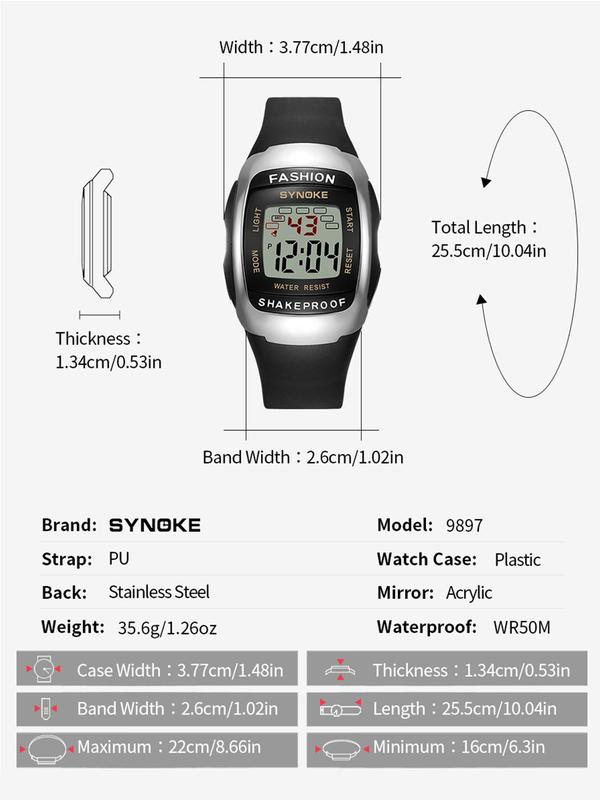 Men's Sporty Luminous Digital Watch, Fashionable Waterproof Digital Watch with Alarm Mode, Trendy All-match Digital Watch As Gift without Box