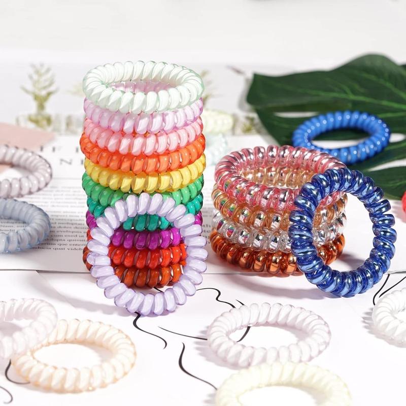 32Pcs Spiral Hair Ties,No Crease Coil Hair Ties,Phone Cord Hair Elastics Coils,Candy Colors Spiral Bracelets Ponytail Holders Hair Accessories for Women Girls