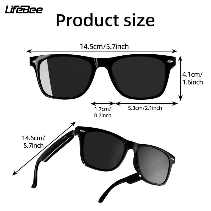 LIFEBEE E13 Smart Glasses, BT Sunglasses with Built-in High-sensitivity Microphone Speaker, UV Resistant Audio Smart Sunglasses with Voice Calls, Wearable Smart Glasses for Men & Women