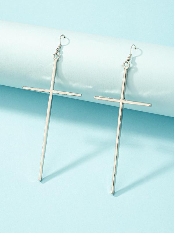 Women's Street Trend Cross Charm Dangle Earrings, 1 Pair Trendy Minimalist Dangle Earrings, Chic Exaggerated Jewelry for Party Decor