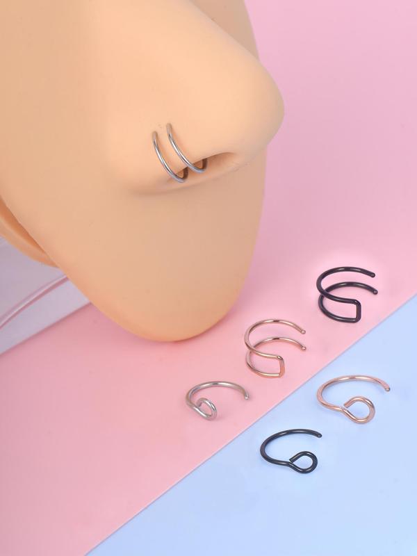 Punk Style Fake Nose Ring & Unisex Nose Stud Set, Plain Color Fake Nose Rings & Magnetic Rhinestone Fake Nose Stud, Body Jewelry for Party, Daily Decor