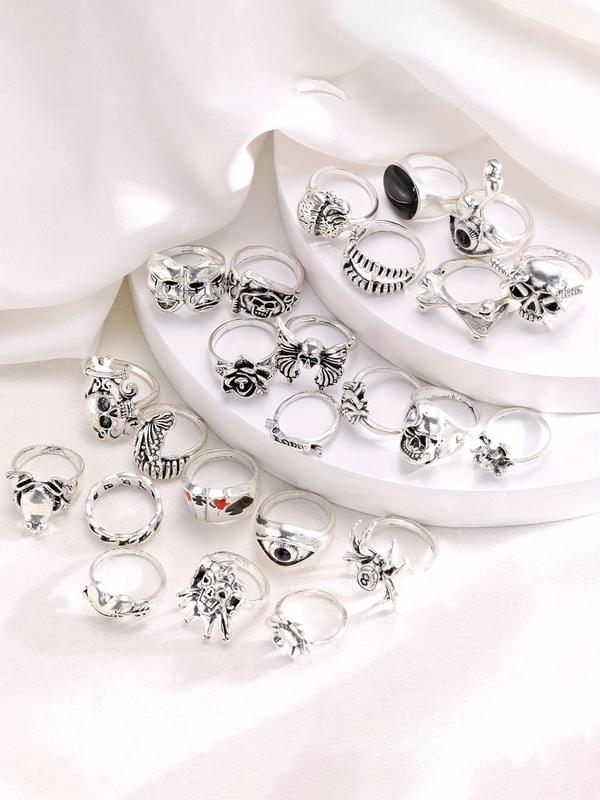 Punk Gothic Style Ring Set, Fashionable Skull & Spider Design Rings for Women & Men, Trendy All-match & Exquisite Jewelry for Birthday Gift