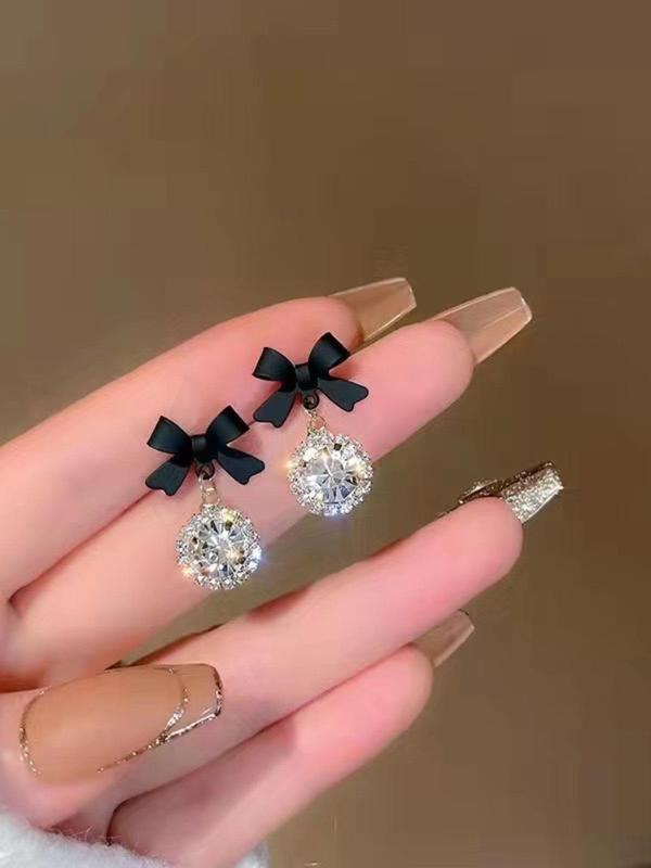 Rhinestone Decor Bowknot Design Dangle Earrings, Fashionable Jewelry for Women, Trendy All-match & Exquisite Jewelry for Birthday Gift