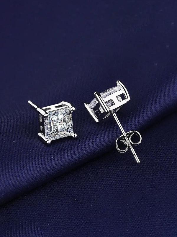 Unisex Elegant Square Shaped Glittering Stud Earrings (1 Pair), Exquisite Trendy Minimalist Stud Earrings, Fashionable Jewelry for Daily & Party Decoration