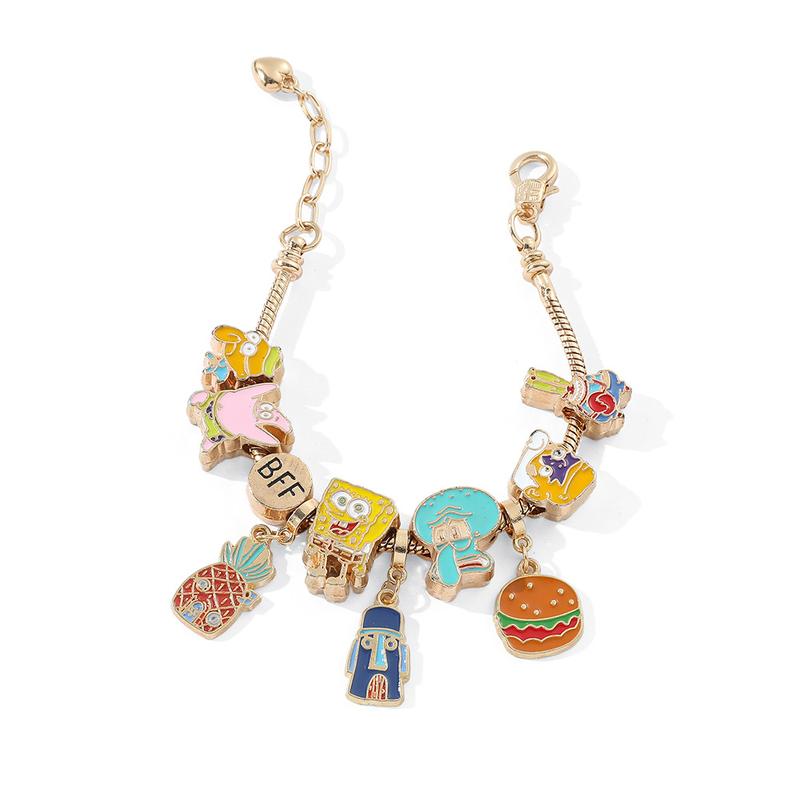 Cartoon fashion SpongeBob SquarePants chain cute zinc alloy dripping oil DIY beaded bracelet jewelry