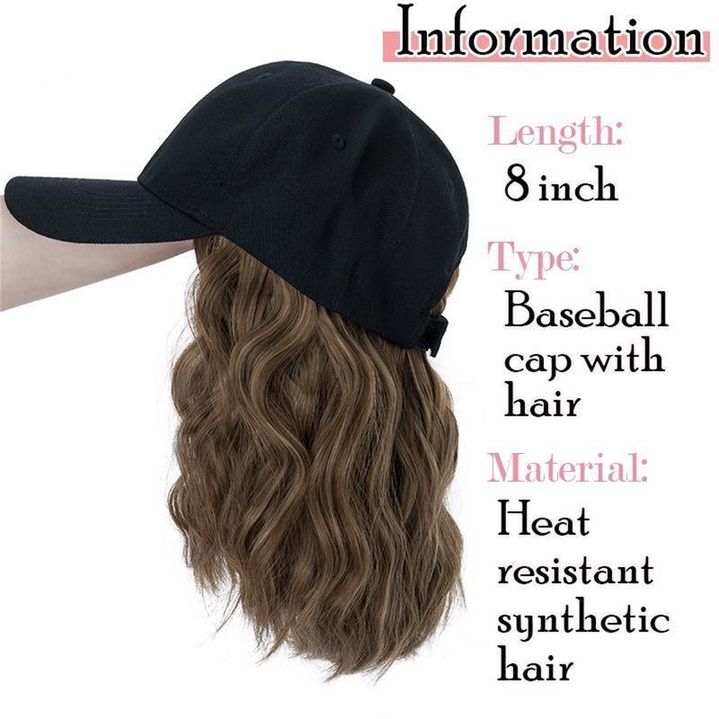 8inch Bob Hair With Baseball Cap Wave Curly Hair Hat Wigs Short Synthetic Hair Extensions For Women