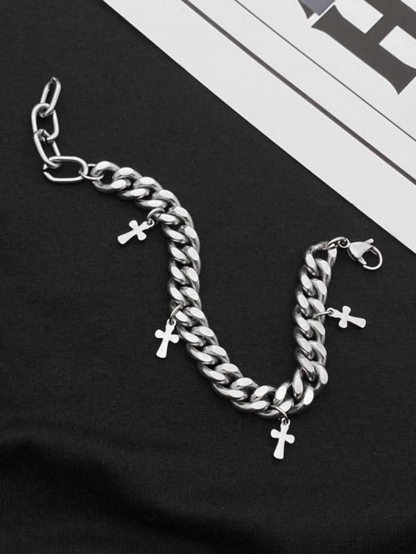 2024 Summer Trendy Easter Cross Charm Matching Bracelet, Punk Design Simple Cuban New Trendy Bracelet for Daily Used, Stainless Steel Jewelry for Men & Women, Black Friday Deal