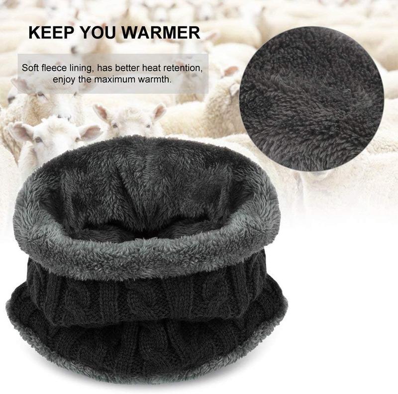 Mens Womens Winter Beanie Hat Scarf Set Warm Knit Hat Thick Fleece Lined Skull Cap  Warmer