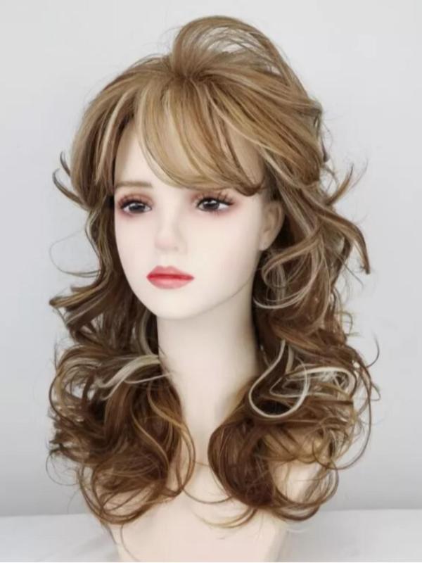 20 Inch Long Wavy Layered Wigs for Women, Gorgeous Fluffy Wigs with Bangs, Synthetic Full Machine Wigs for Party, Daily Use