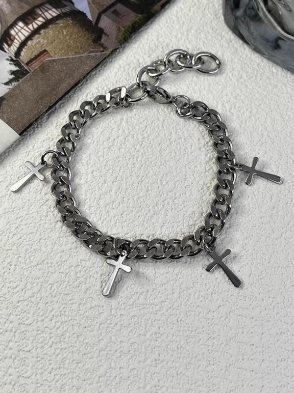 2024 Summer Trendy Easter Cross Charm Matching Bracelet, Punk Design Simple Cuban New Trendy Bracelet for Daily Used, Stainless Steel Jewelry for Men & Women, Black Friday Deal