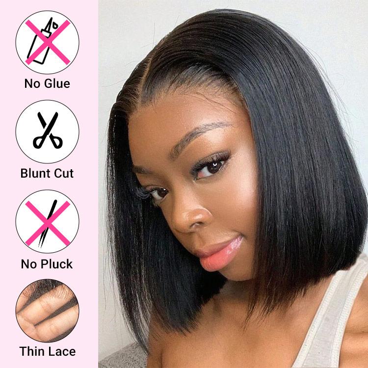 Ready And Go Bob Wigs Human Hair Straight Short Bob Wig Pre Cut 7x4 Lace Closure Wig 7x5 Bob Wig Pre Bleached Pre Plucked Glueless Wig Wiggins Hair