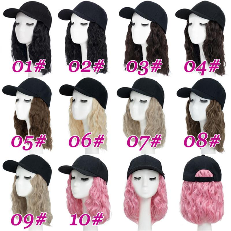 8inch Bob Hair With Baseball Cap Wave Curly Hair Hat Wigs Short Synthetic Hair Extensions For Women