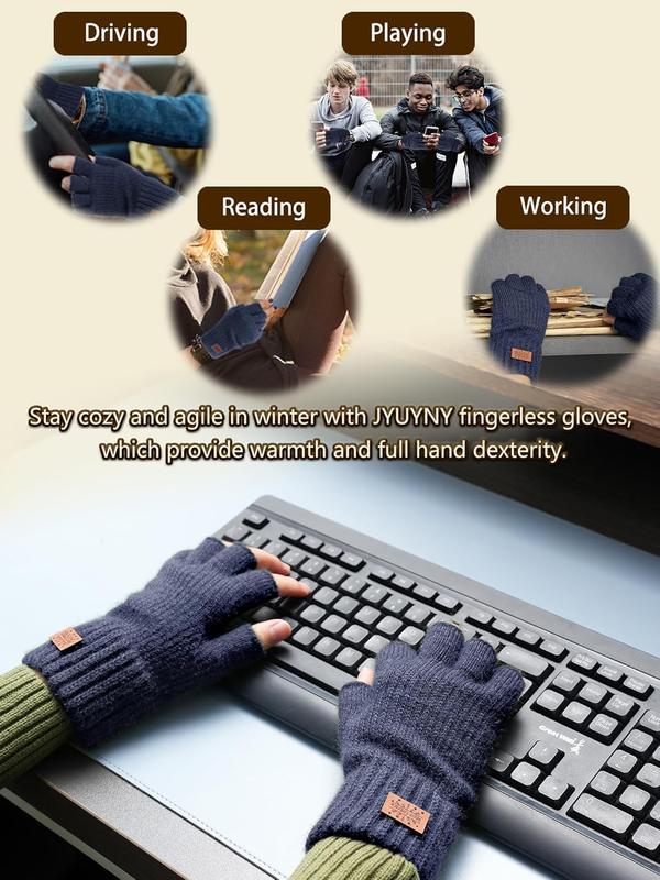 Winter Fingerless Gloves for Women Men,Warm Alpaca Wool Stretch Knit Cold Weather Adult Half Finger Glove for Driving